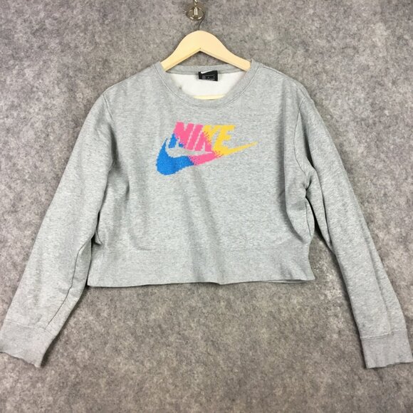 Nike Sweater M Womens Cropped Sweatshirt Cross Stitch Grannycore Athleisure Gray - Picture 1 of 9